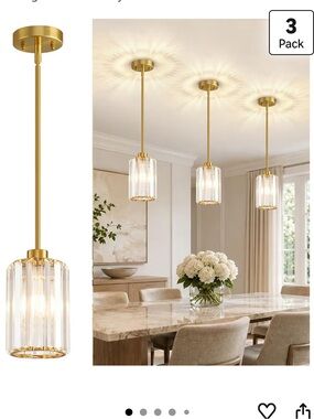 NIB 3 Pack Brushed Gold Pendant Crystal Chandelier Hanging Mini Light Fixtures
